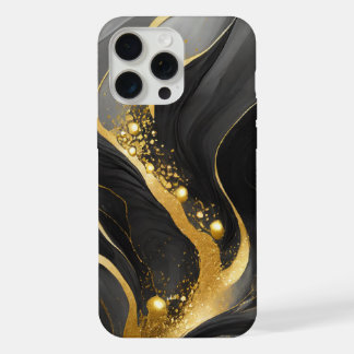 Coque iPhone 15 Pro Max Marbre moderne noir gris or élégant
