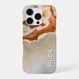 Coque iPhone 16 Pro Marbre Naturel avec Ondulation Rouille – Pierre Or