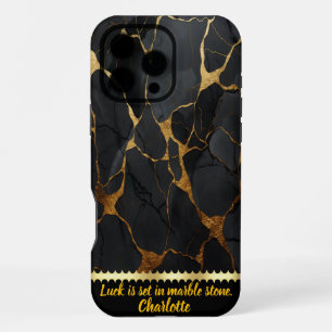 Coque iPhone 16 Pro Max Marbre noir aux veines dorées
