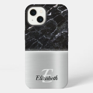 Etui iPhone 13 Marbre noir élégant art faux métal argenté Acier