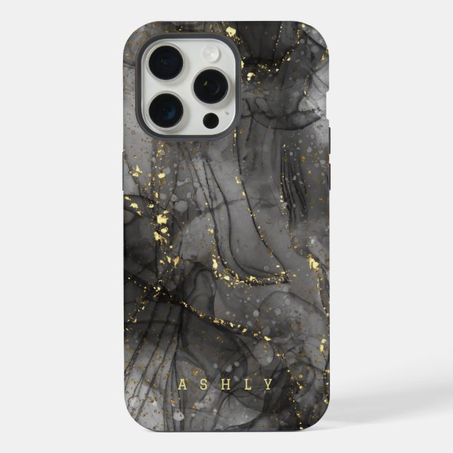 Coque iPhone Marbre noir or élégant moderne (Verso)