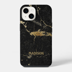 Coque Pour iPhone 14 Marbre noir Parties scintillant or