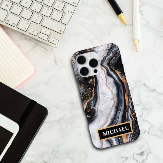 Coque iPhone Marbre Noir Personnalisé avec Impression Or Tendan (Créateur téléchargé)
