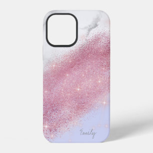 Coque iPhone 12 Marbre pailleté or rose personnalisé élégant 