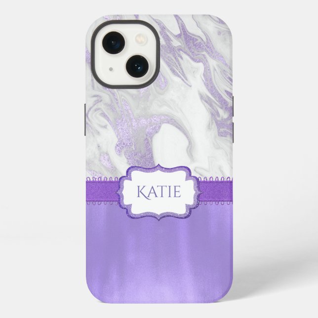 Coque iPhone Marbré pourpre et blanc (Verso)