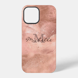 Coque iPhone 12 Pro Marbre Rose Doré - Monogramme Élégant