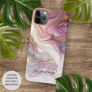 Coque iPhone 16 Pro Max Marbre Rose Foncé Violet Or Blanc Motif Artistique