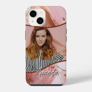 Coque Pour iPhone 14 Marbre Rose Gold Étincelle Glam Photo