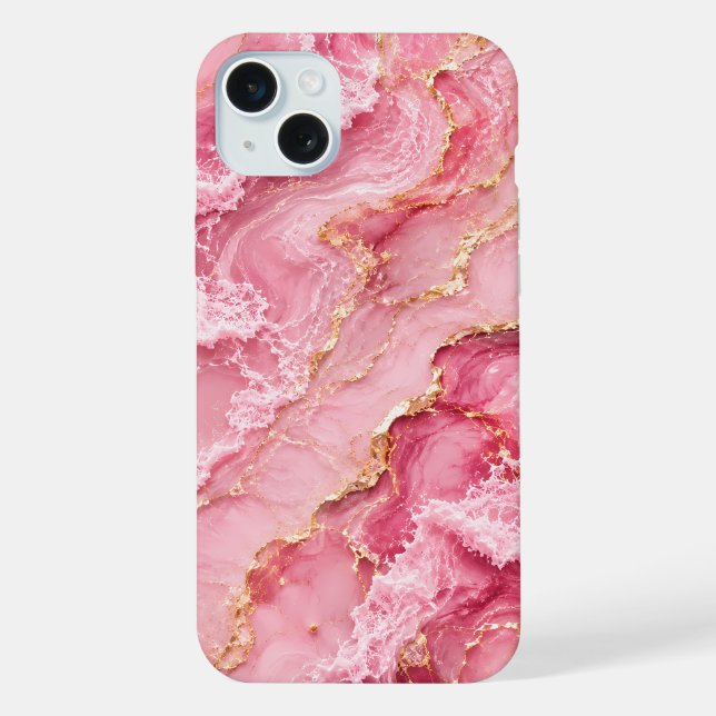 Coque iPhone Marbre Rose Océan Luxueux avec Veines Dorées (Verso)