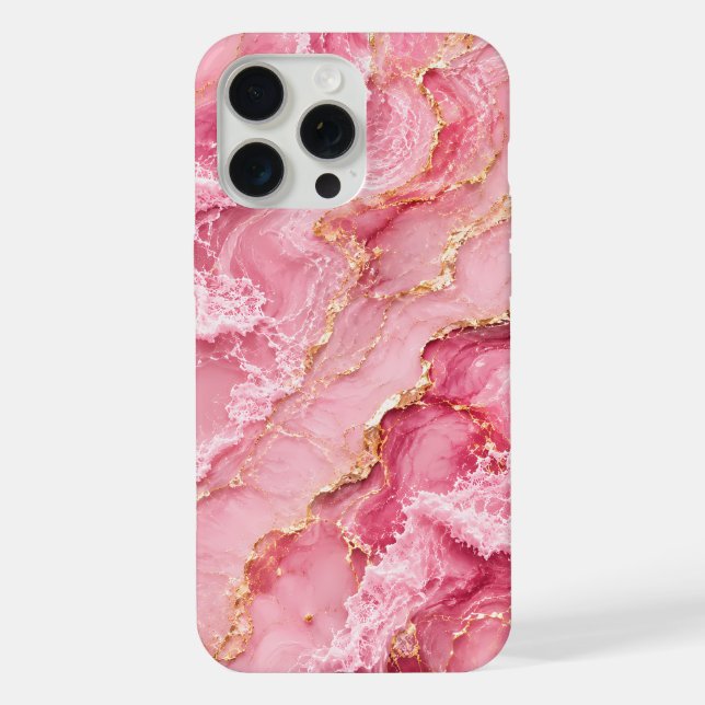 Coque iPhone Marbre Rose Océan Luxueux avec Veines Dorées (Verso)