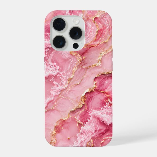 Coque iPhone Marbre Rose Océan Luxueux avec Veines Dorées (Verso)