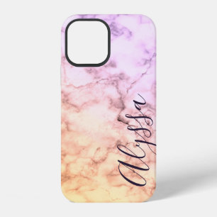 Coque iPhone 12 Marbre Rose Pastel Motif Marbré Calligraphie