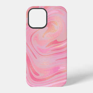 Coque iPhone 12 Marbre rose tourbillonnant et motif paillettes dor