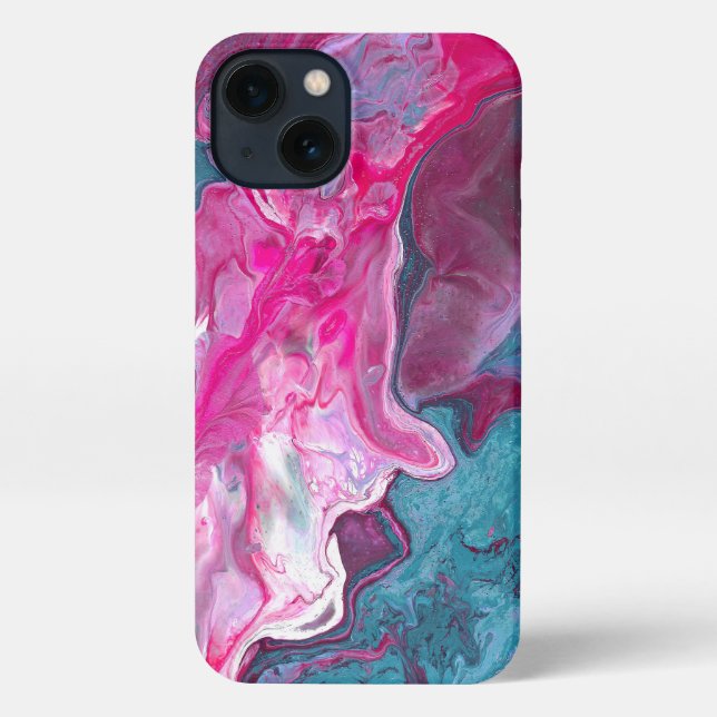 Coque iPhone Marbre rose Turquoise Pour Peinture Art Peinture (Verso)