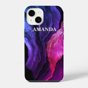 Coque Pour iPhone 14 Marbre rose violet élégant faux paillettes