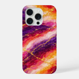 Coque iPhone 15 Pro Marbre Royal Plum & Framboise avec Veinage Doré