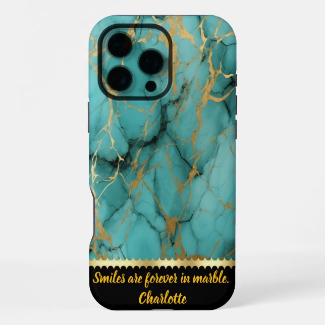 Coque iPhone Marbre turquoise avec veines d'or (Verso)