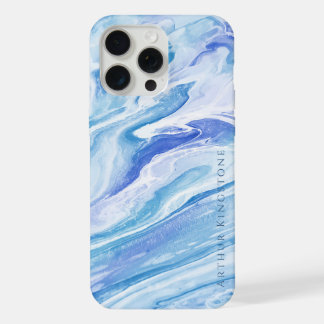 Coque iPhone 15 Pro Max Marbre turquoise bleu marine personnalisable