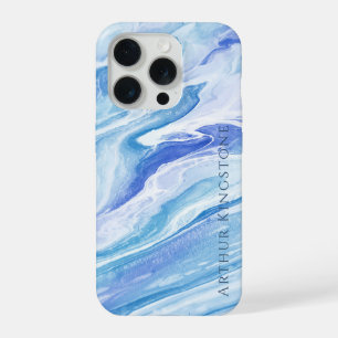 Coque iPhone 15 Pro Marbre turquoise bleu marine personnalisable