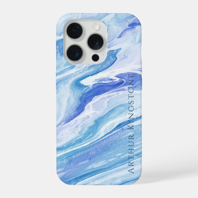 Coque iPhone Marbre turquoise bleu marine personnalisable (Verso)