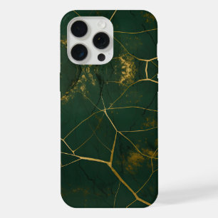 Coque iPhone 15 Pro Max Marbre Vert Émeraude Paillettes Dorées