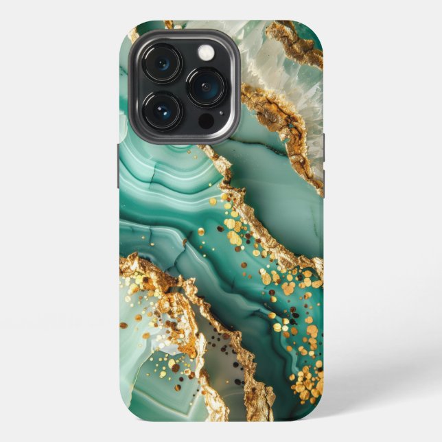 Coque iPhone Marbre vert et or élégant (Dos)