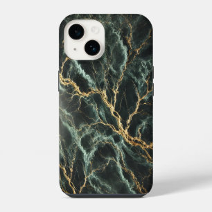 Coque Pour iPhone 14 Marbre vert foncé avec veines or