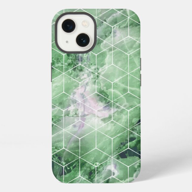 Coque iPhone Marbre vert géométrique (Verso)