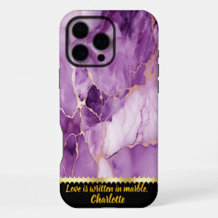 Coque iPhone 16 Pro Max Marbre violet élégant avec veines or