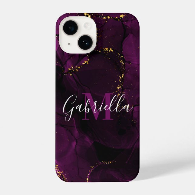 Coque iPhone Marbre violet et doré (Verso)