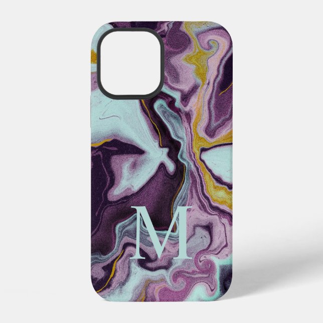 Coque iPhone Marbre Violet Or Chic Monogramme (Verso)