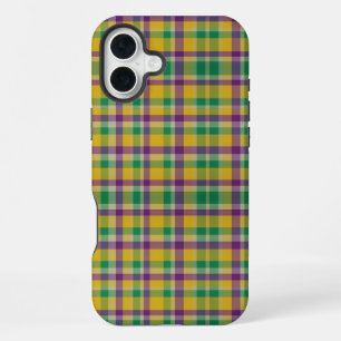 Coque iPhone 16 Plus Mardi Gras coloré en vichy à motifs