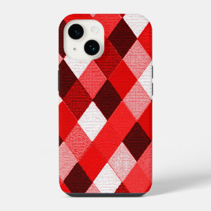 Coque Pour iPhone 14 MARDI GRAS HARLEQUIN MOTIF Rouge Rose Blanc Rhombe