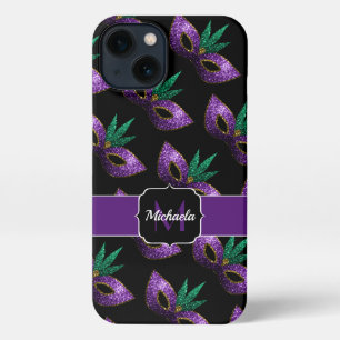 Etui iPhone 13 Mardi Gras Masque Purple Vert Étincelles Monogramm