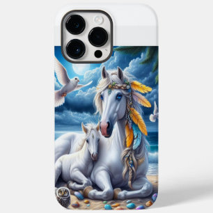Coque Pour Pour iPhone 14 Pro Max Mare et poulain blanc sous la lune