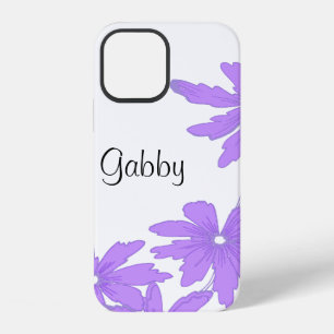 Coque iPhone 12 Marguerites Violettes sur Fond Blanc