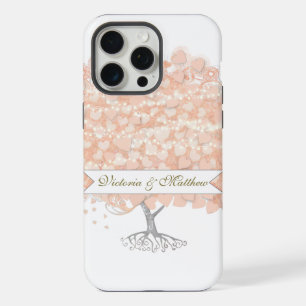 Coque iPhone 15 Pro Max Mariage Arbre à Feuille en Forme de Cœur Corail Ro