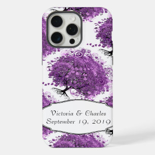Coque iPhone 15 Pro Max Mariage de l'arbre à feuilles en forme de cœur vio