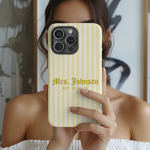 Coque iPhone 15 Pro Max Mariage moderne à rayure jaune pour jeunes mariés