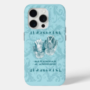 Coque iPhone 15 Pro Mariages Vintage Occidentaux Aquamarine