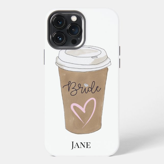 Coque iPhone Mariée Script Café Cœur Moderne (Verso)