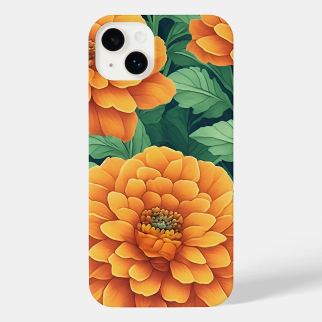 Coque iPhone Marigolds motif à fleurs orangées et vertes (Verso)