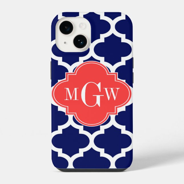 Coque iPhone Marine Blanc Marocain #5 Corail Rouge 3 Initiale M (Verso)