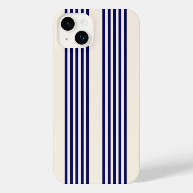 Coque iPhone Marine bleu et beige cinq bandes motif (Verso)