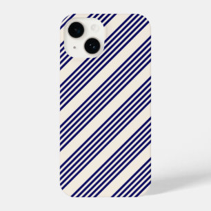 Coque Pour iPhone 14 Marine bleu et beige cinq bandes motif