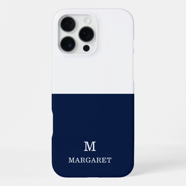 Coque iPhone marine bleu et blanc customisé nom initial (Verso)