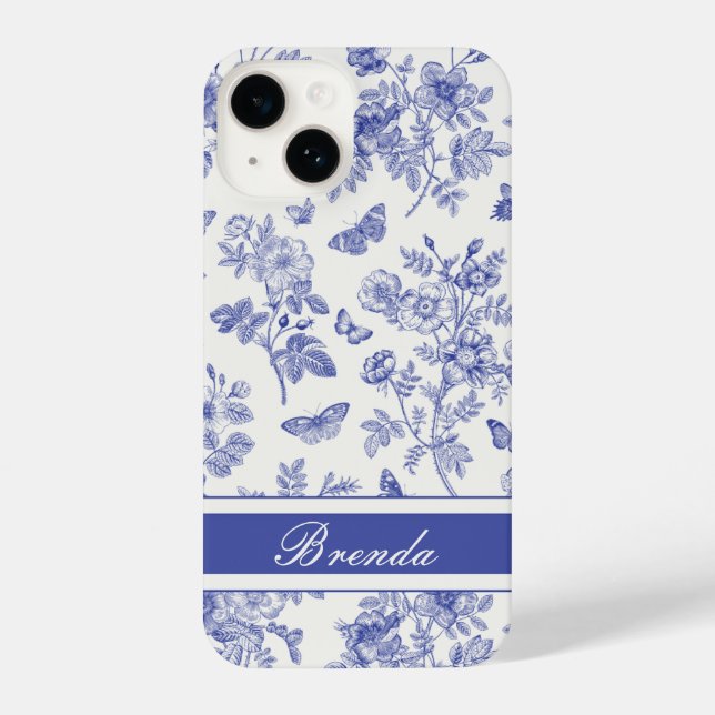 Coque iPhone Marine Bleu papillon Toile iPhone 14 Coque (Verso)