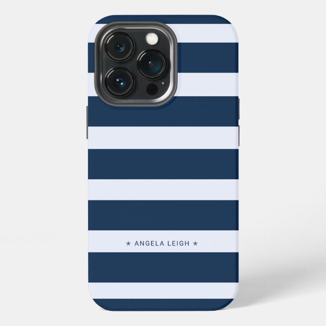 Coque iPhone Marlin moderne et rayures de cabane bleu blanc (Dos)