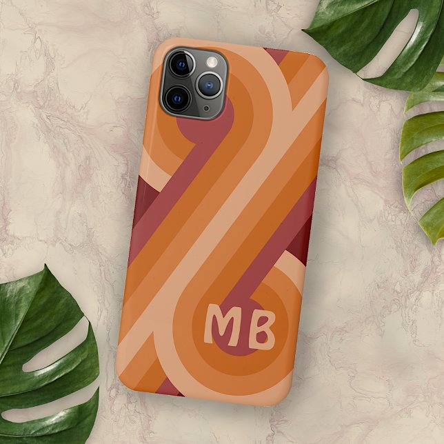Coque iPhone Maron foncé orange Motif d'art du Moyen-siècle (Créateur téléchargé)