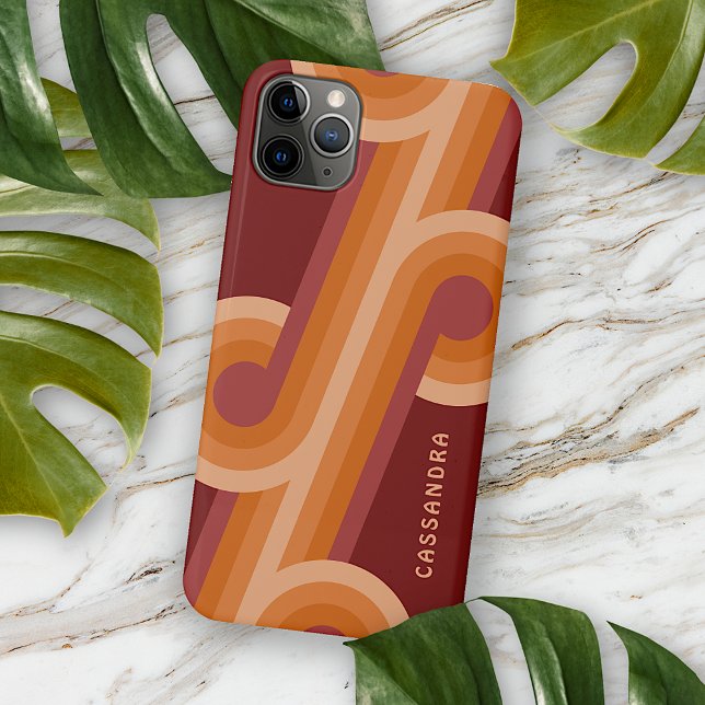 Coque iPhone Maron foncé orange Motif d'art du Moyen-siècle (Créateur téléchargé)